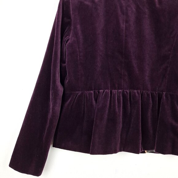 J Crew Velvet Ruched Peplum Back Button Front Blazer, Size 8. Eden Purple Jacket - Picture 8 of 13